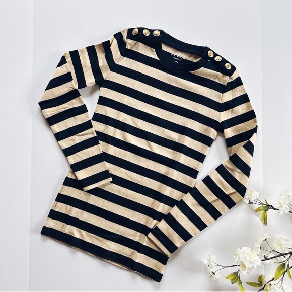 J.Crew Stripe Perfect Fit Long Sleeve Top With Shoulder Buttons - Picture 4 of 6